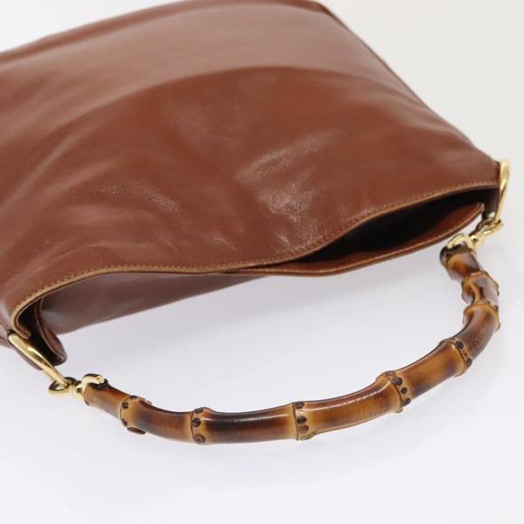 GUCCI Bamboo Hand Bag Leather 2way Brown Gold 001 1705 1638 Auth 92140 - Picture 7 of 16